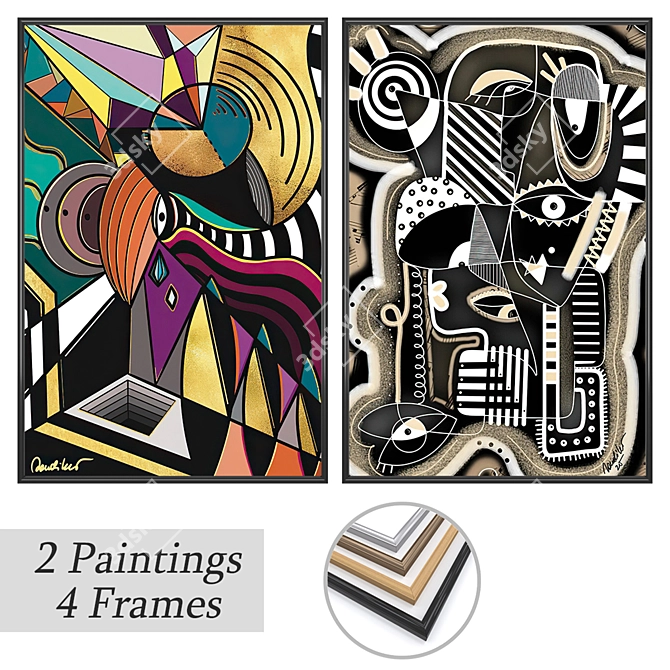 Gallery Art Set with Frames 3D model image 1