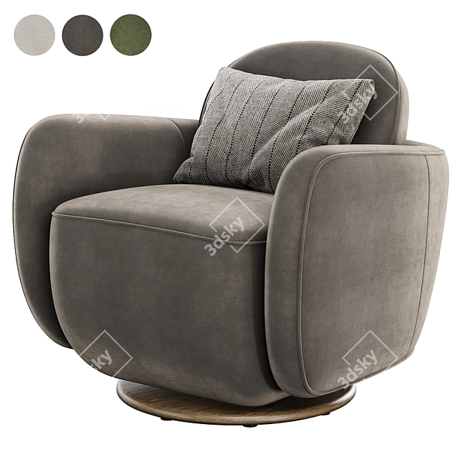 Plush Swivel Lounge Chair 3D model image 2