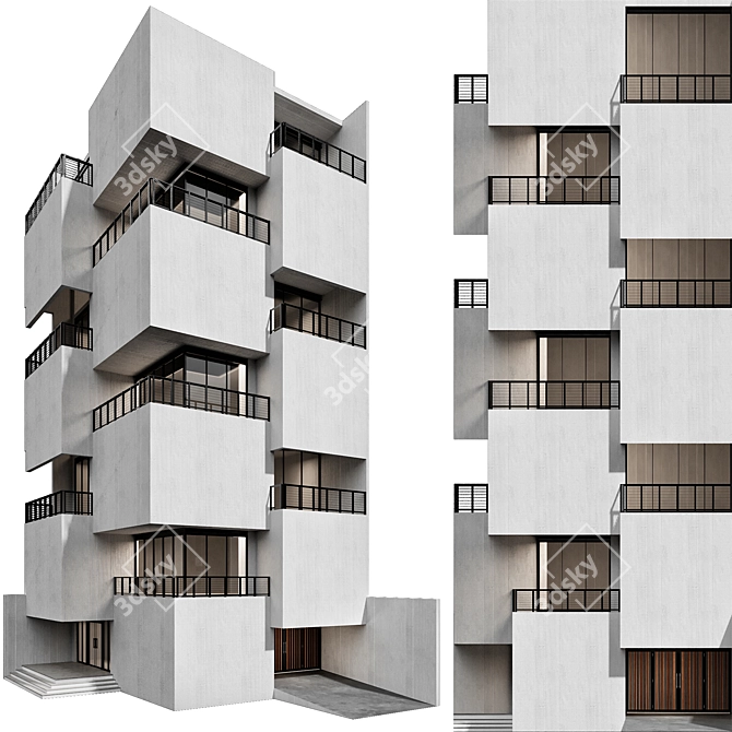 Modern Dual Facade Building Model 3D model image 1