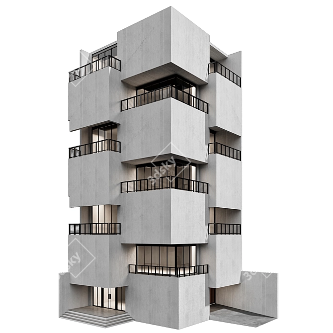 Modern Dual Facade Building Model 3D model image 3