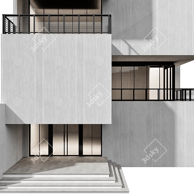 Modern Dual Facade Building Model 3D model image 4