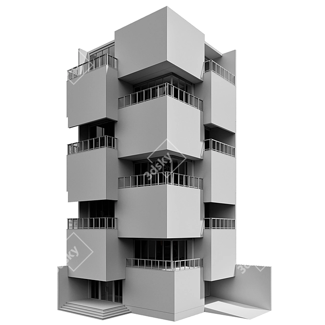 Modern Dual Facade Building Model 3D model image 7