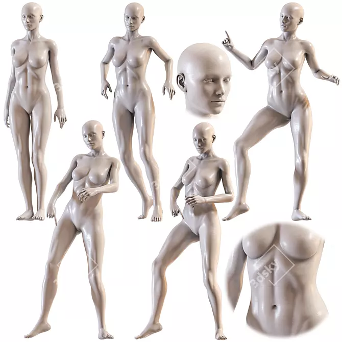 Modern Female Mannequin Collection Set 3D model image 1