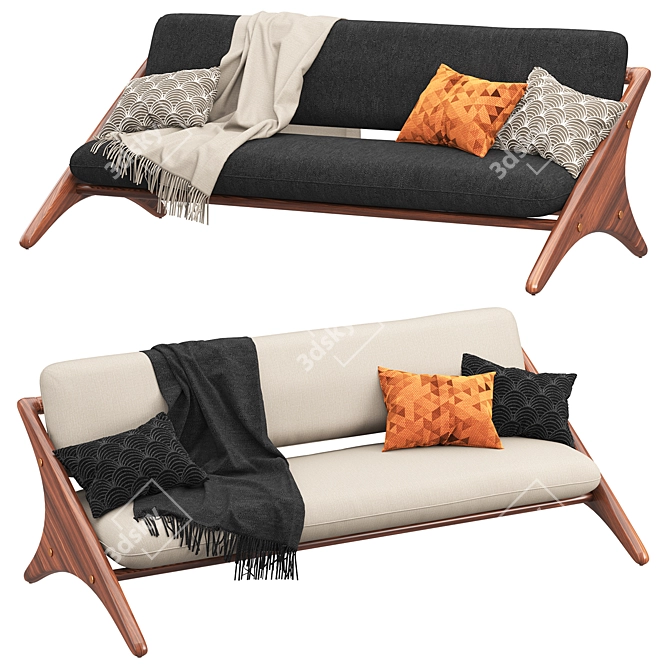 Modern Angolo Velvet Espresso Sofa 3D model image 11