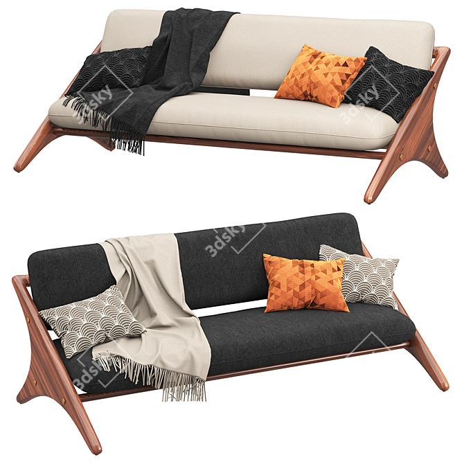 Modern Angolo Velvet Espresso Sofa 3D model image 12