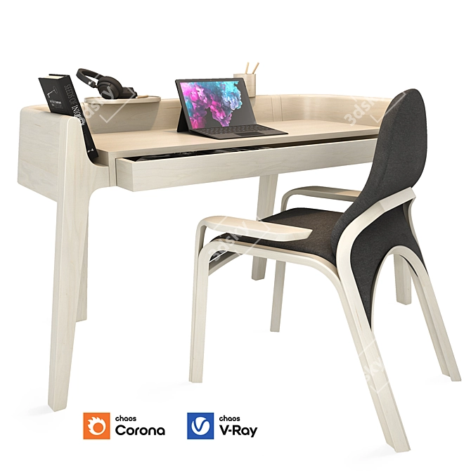 Sleek Desk Set with Chair 3D model image 1