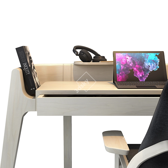 Sleek Desk Set with Chair 3D model image 3