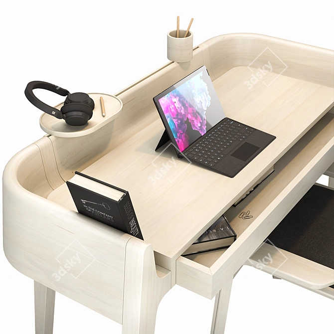 Sleek Desk Set with Chair 3D model image 5