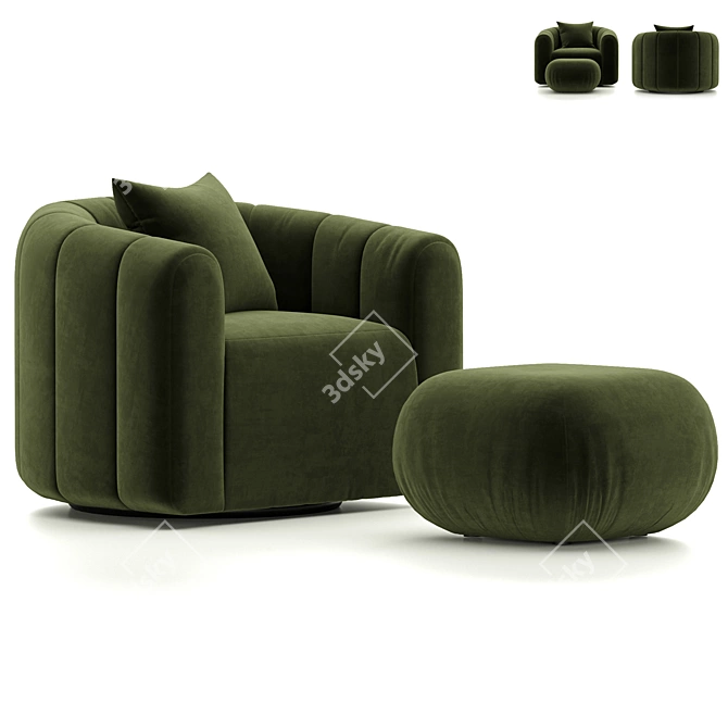 Luxe Green Velvet Swivel Chair 3D model image 6