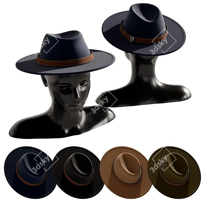 Vintage Hat Set 3D Model 3D model image 7