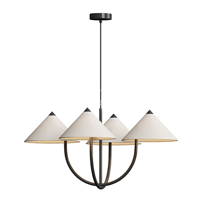 Sleek Black & Wood Chandelier 3D model image 1