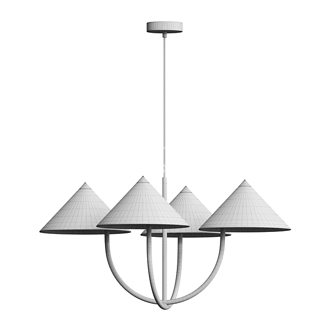 Sleek Black & Wood Chandelier 3D model image 2