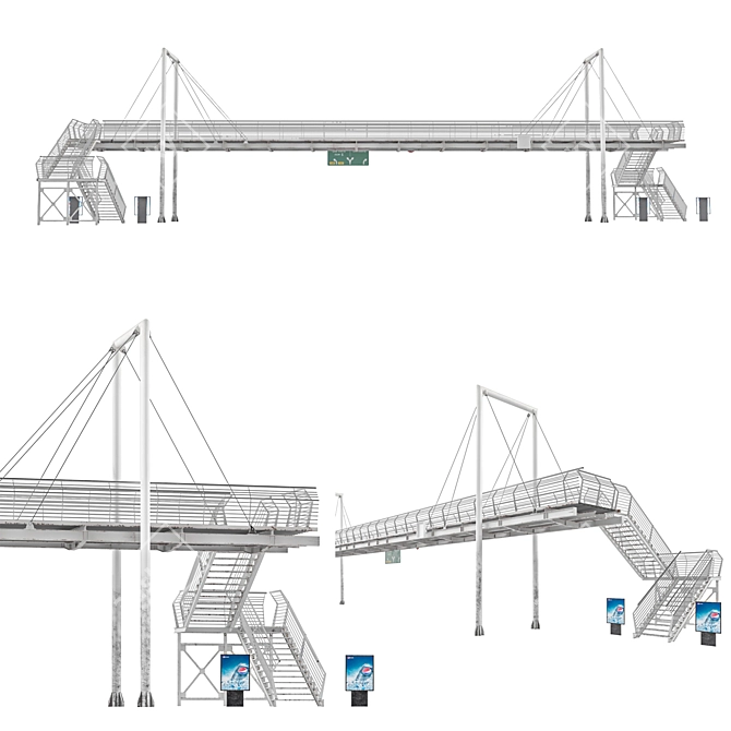 High-Quality Lowpoly Pedestrian Bridge 3D model image 1