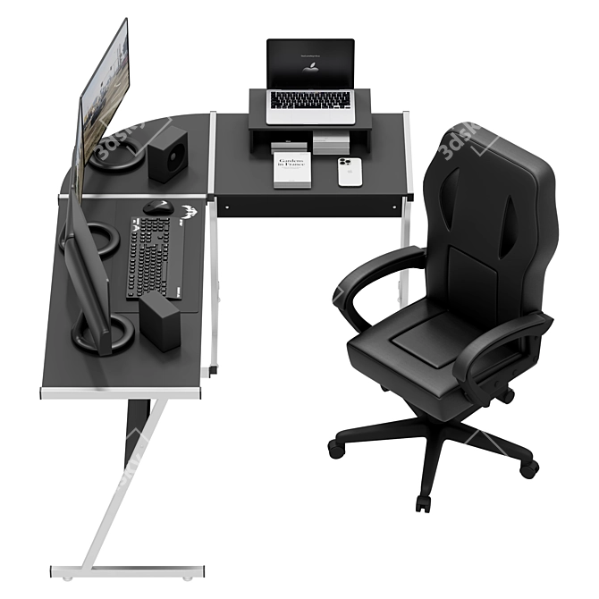 L-Shaped Computer Desk, Modern Office 3D model image 2