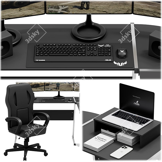 L-Shaped Computer Desk, Modern Office 3D model image 3