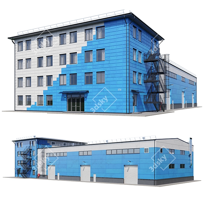 Industrial Building Model Kit 3D model image 1