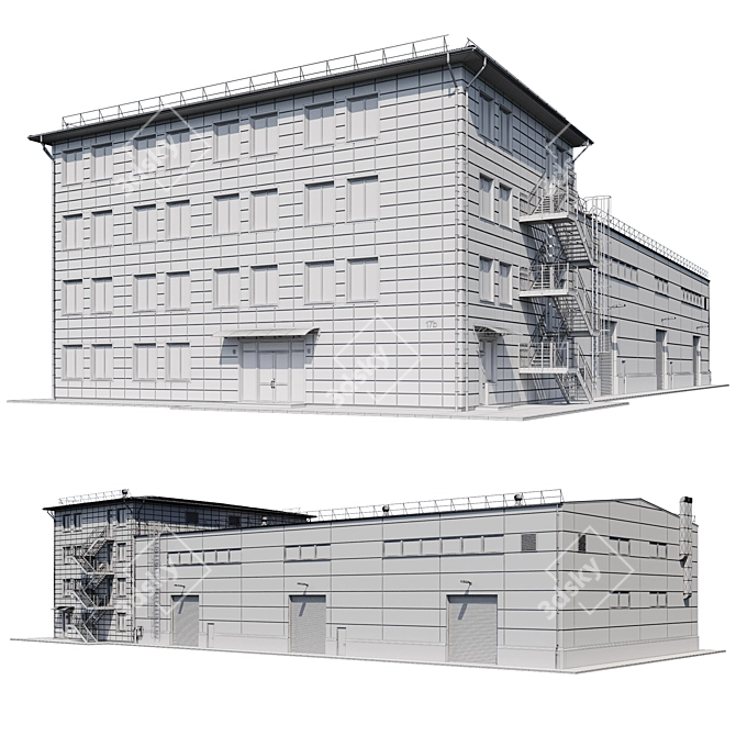 Industrial Building Model Kit 3D model image 2