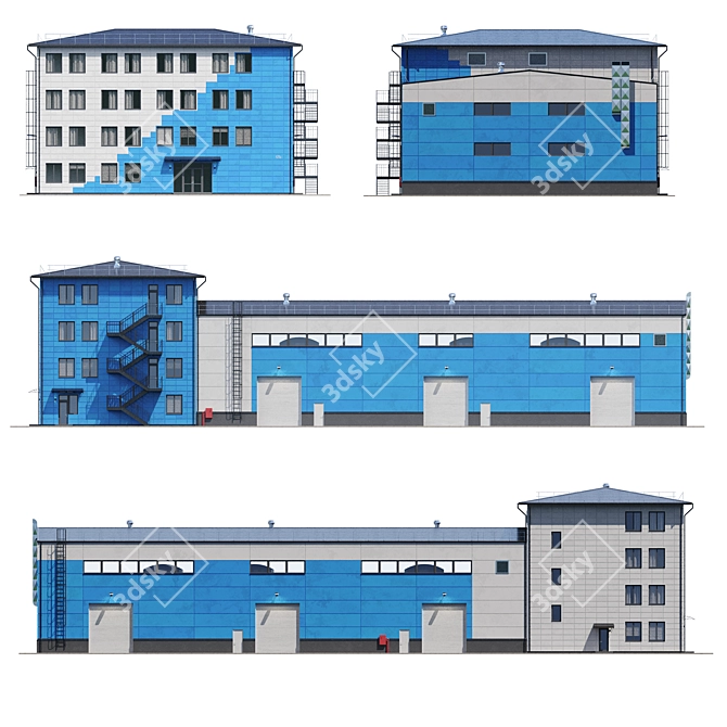 Industrial Building Model Kit 3D model image 3