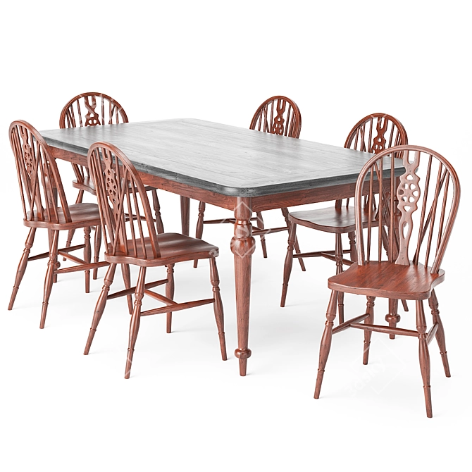  Rustic Dining Table Set 164 3D model image 1