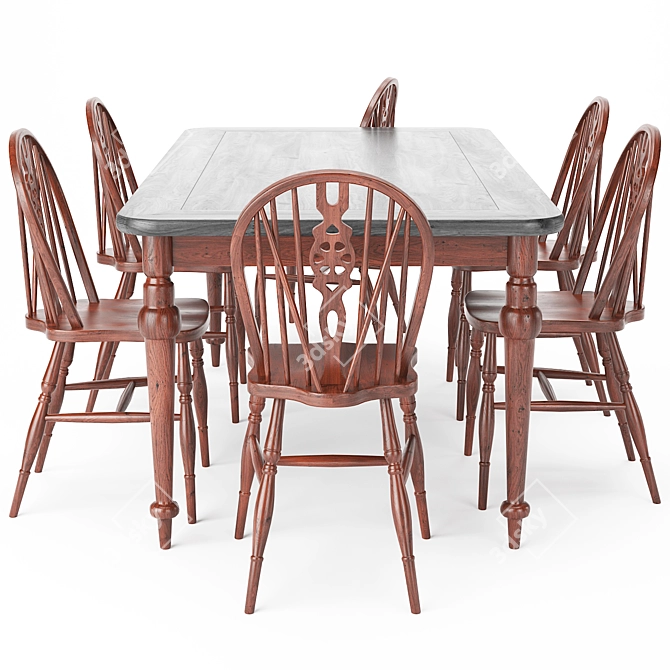  Rustic Dining Table Set 164 3D model image 2