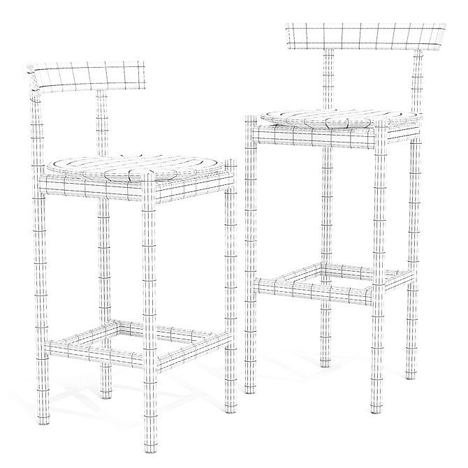 Elegant Comma Stool Set 3D model image 2