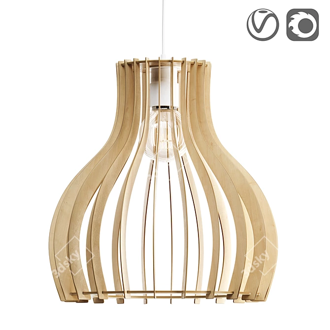 Natural Wood Pendant Light Fiji 3D model image 1