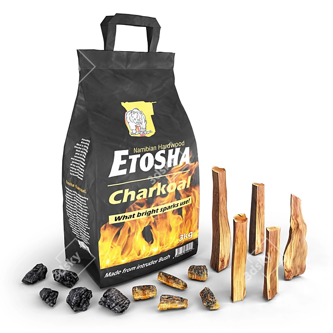 Portable Bundle: Paper Bag, Firewood, Charcoal 3D model image 1