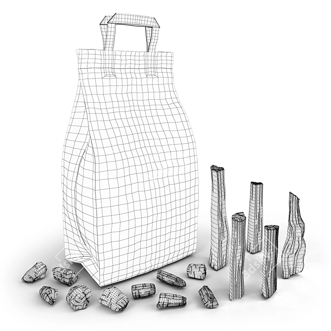 Portable Bundle: Paper Bag, Firewood, Charcoal 3D model image 2