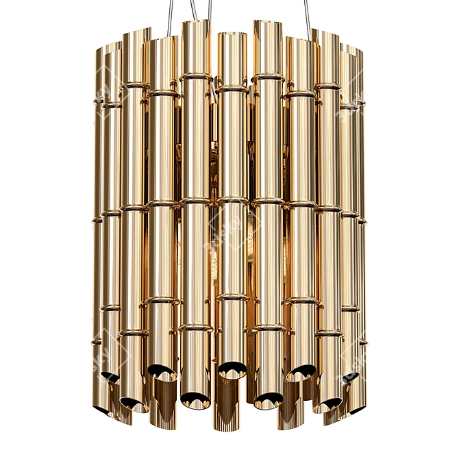 Golden Bamboo Pendant Chandelier 3D model image 1