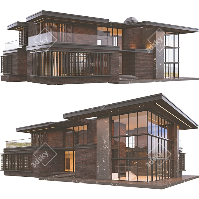 Modern Brick Villa VRAY CORONA 3D model image 6