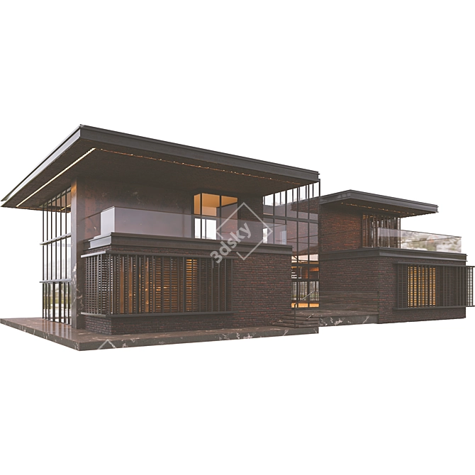 Modern Brick Villa VRAY CORONA 3D model image 7