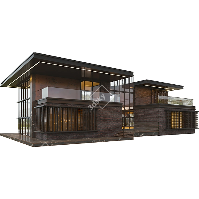 Modern Brick Villa VRAY CORONA 3D model image 2