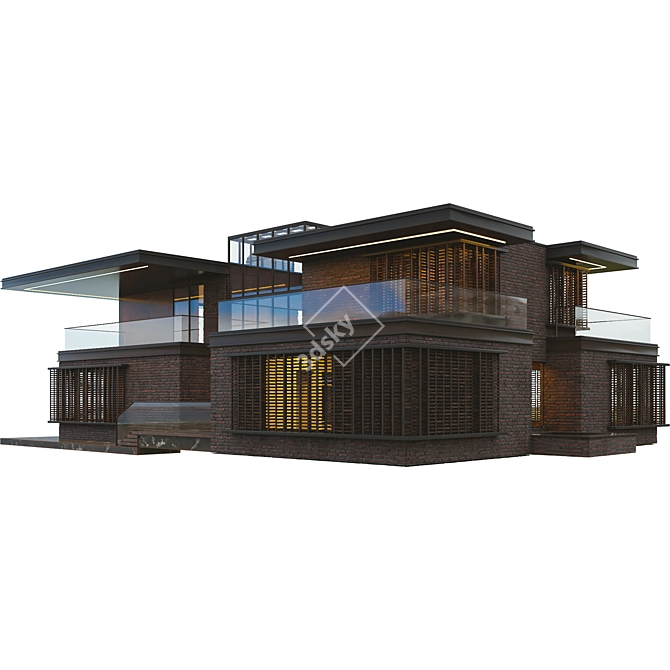 Modern Brick Villa VRAY CORONA 3D model image 3