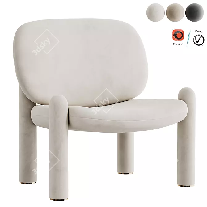 Stylish Fabric Armchair Design 3D model image 1