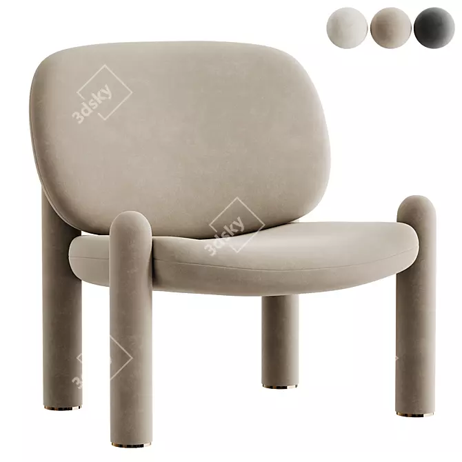 Stylish Fabric Armchair Design 3D model image 2