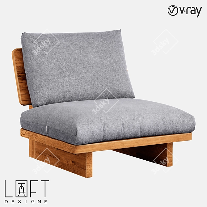 Modern Pine Fabric Armchair 3D model image 1