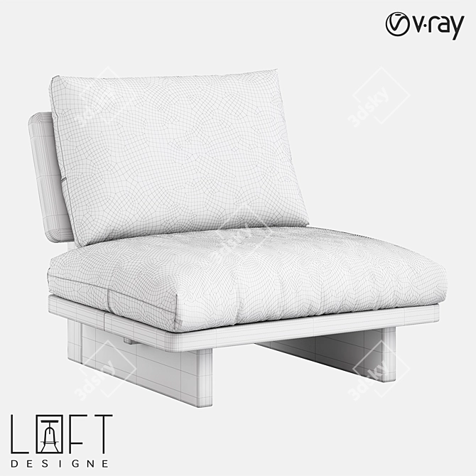 Modern Pine Fabric Armchair 3D model image 2