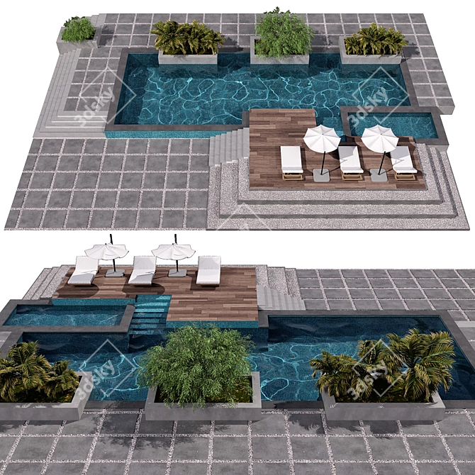 Modern 3D Swimming Pool Model 3D model image 1