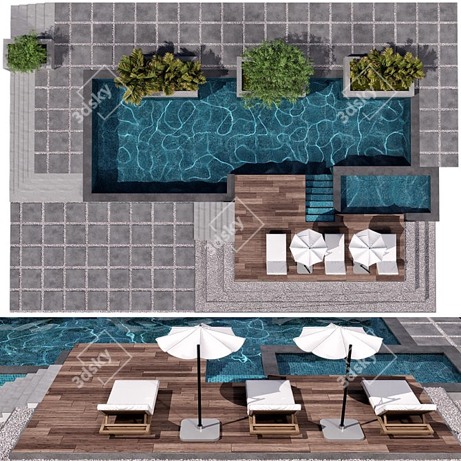 Modern 3D Swimming Pool Model 3D model image 2