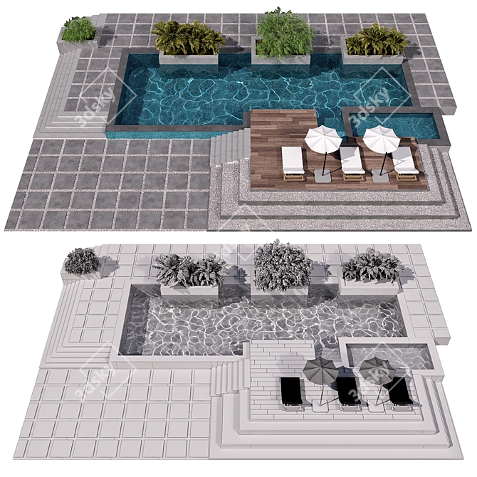 Modern 3D Swimming Pool Model 3D model image 5