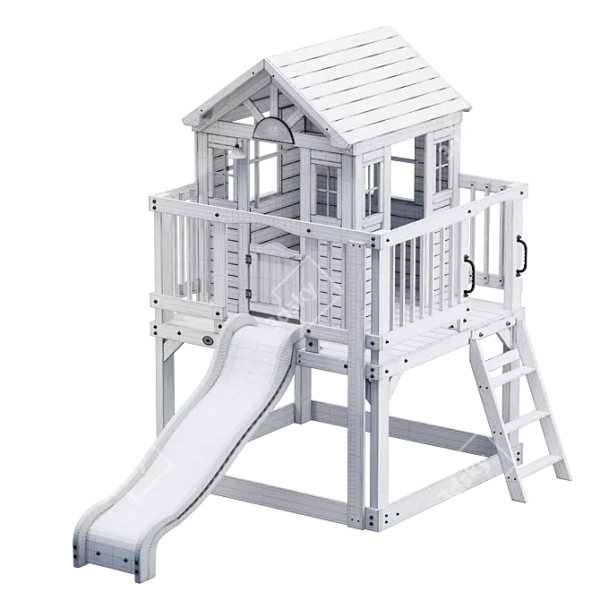 Rustic Charm Wood Playhouse 3D model image 9