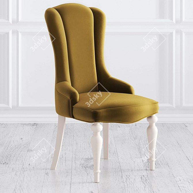  Floral Velvet Wooden Chair - Collection Piece 3D model image 5