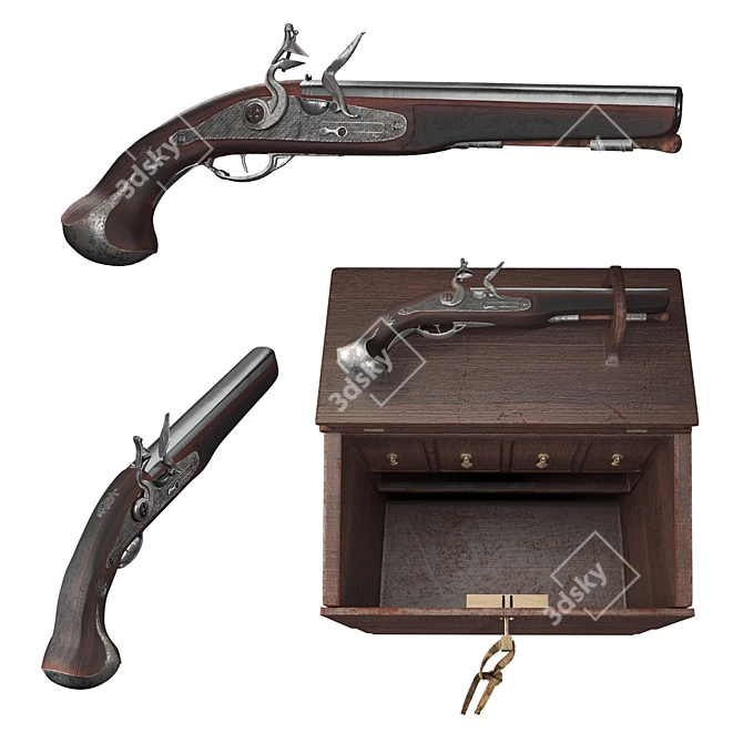 Antique Flintlock Pistol Desk Combo 3D model image 2