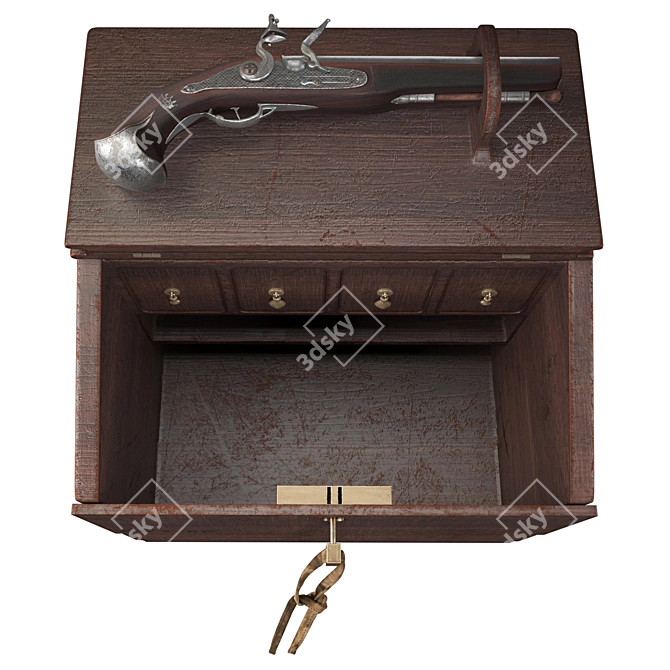 Antique Flintlock Pistol Desk Combo 3D model image 3