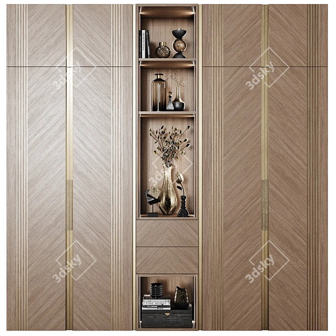 Art Deco Brass Inlay Wardrobe 3D model image 1