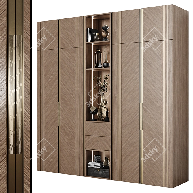 Art Deco Brass Inlay Wardrobe 3D model image 2