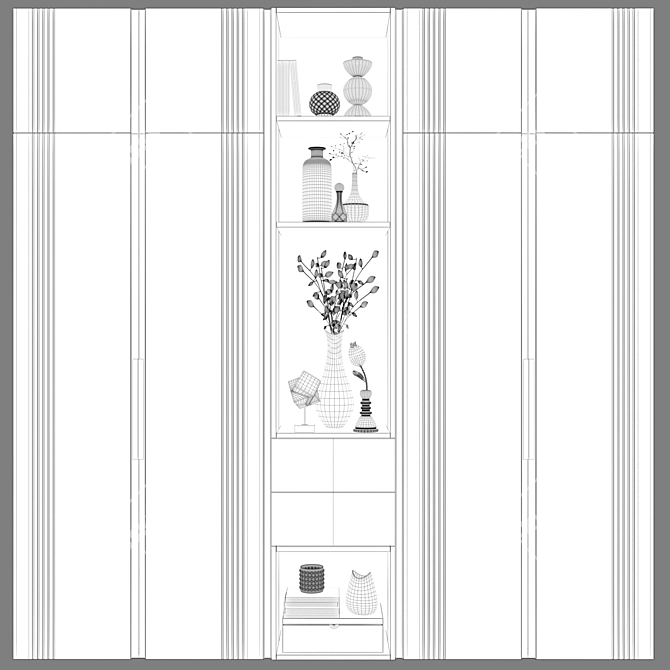 Art Deco Brass Inlay Wardrobe 3D model image 3