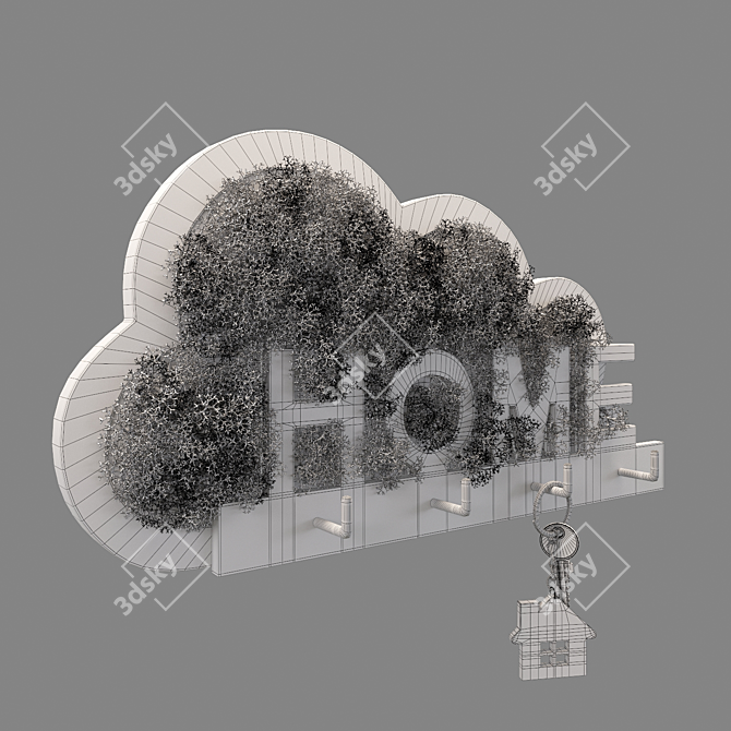 Wooden Cloud Keyholder with Moss 3D model image 8