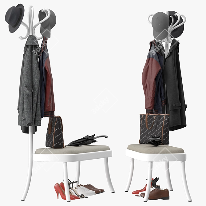 Multifunctional Coat Rack Bench 3D model image 1