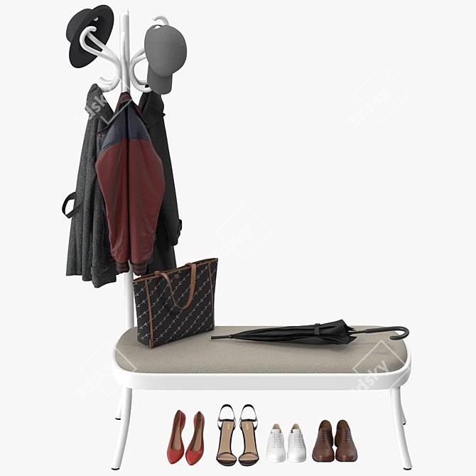 Multifunctional Coat Rack Bench 3D model image 3